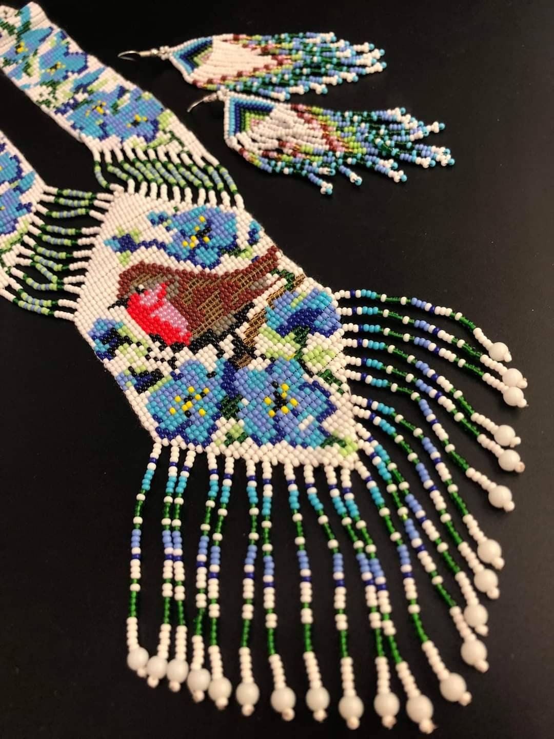 Handmade Beaded Bird Statement Necklace