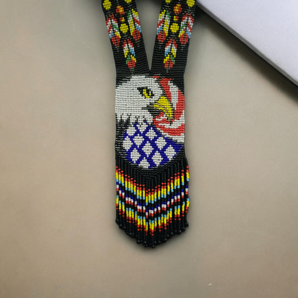 Handmade Beaded Loom Necklace: American Flag with Majestic Eagle