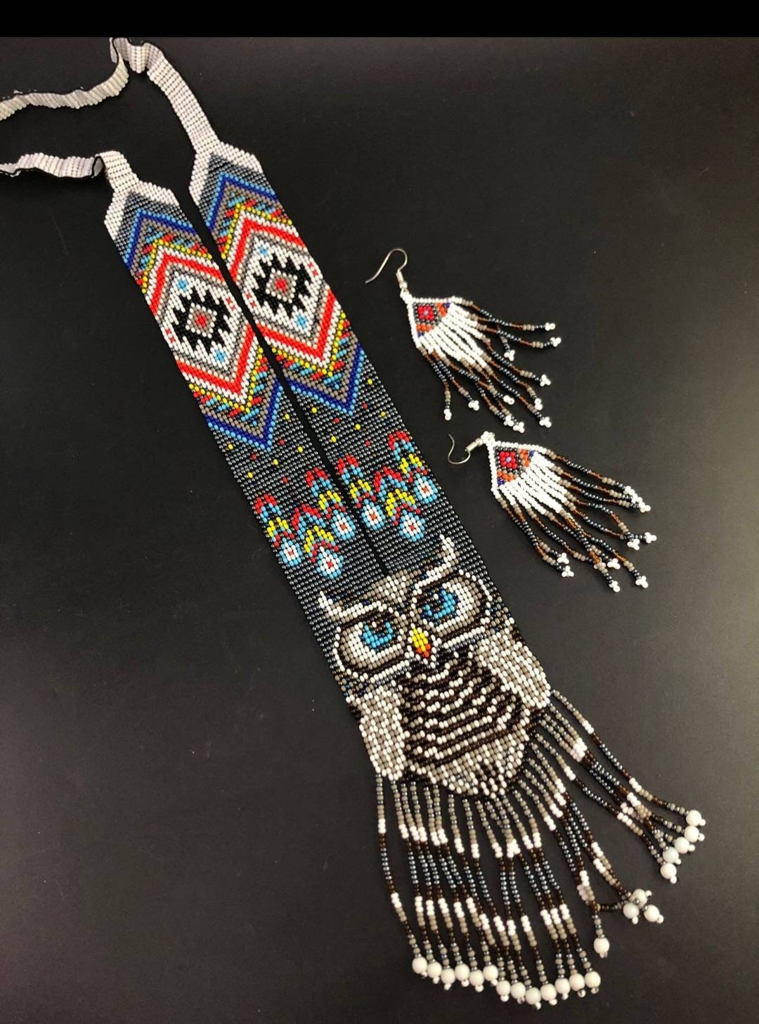 Handmade Beaded Owl Necklace & Earrings Set