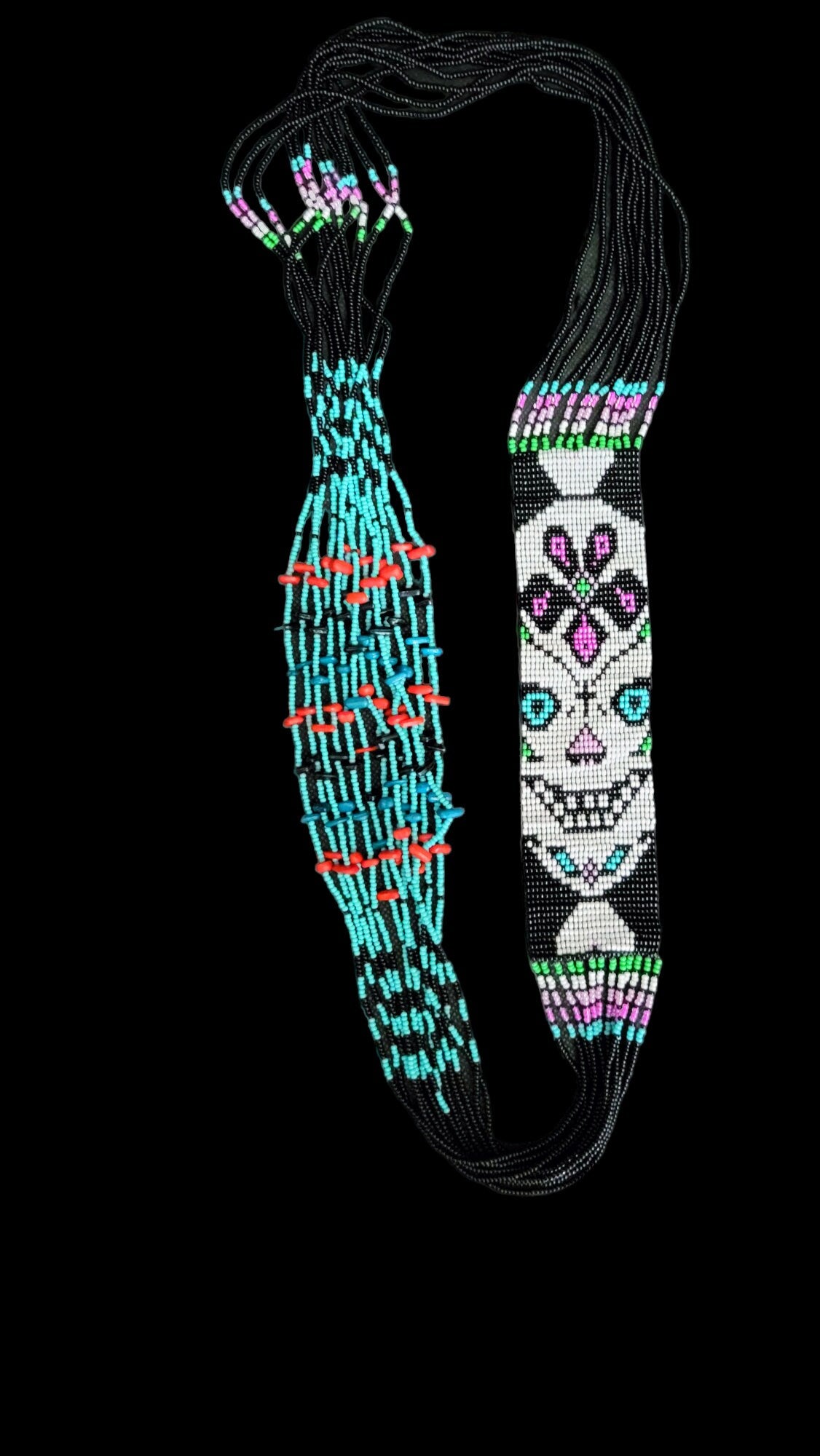 Handmade Sugar Skull Beaded Necklace – Tribal Seed Bead Statement Necklace | Boho Ethnic Jewelry