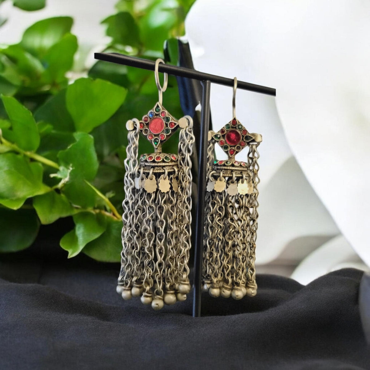 Vintage Kuchi Long Tribal Earrings: Afghan Gypsy Style