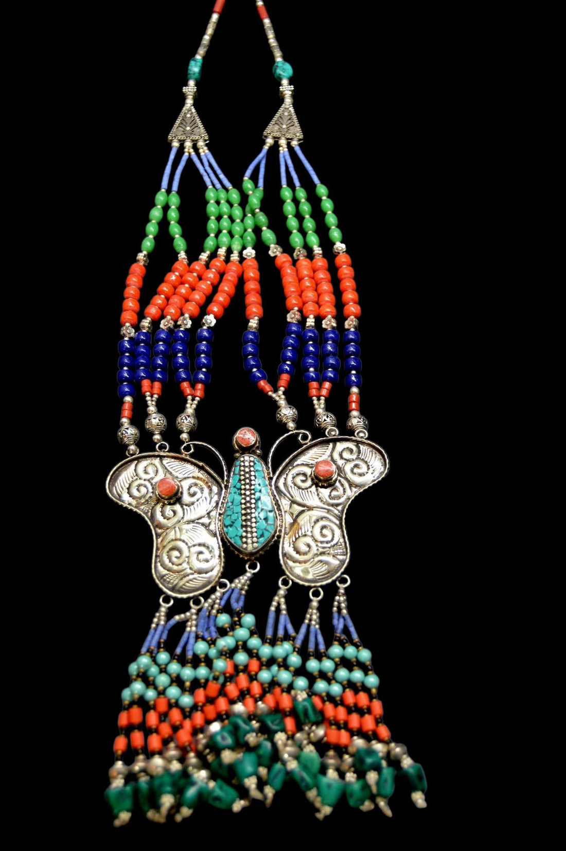 Monarch of the Himalayas: Tibetan Butterfly Beaded Necklace