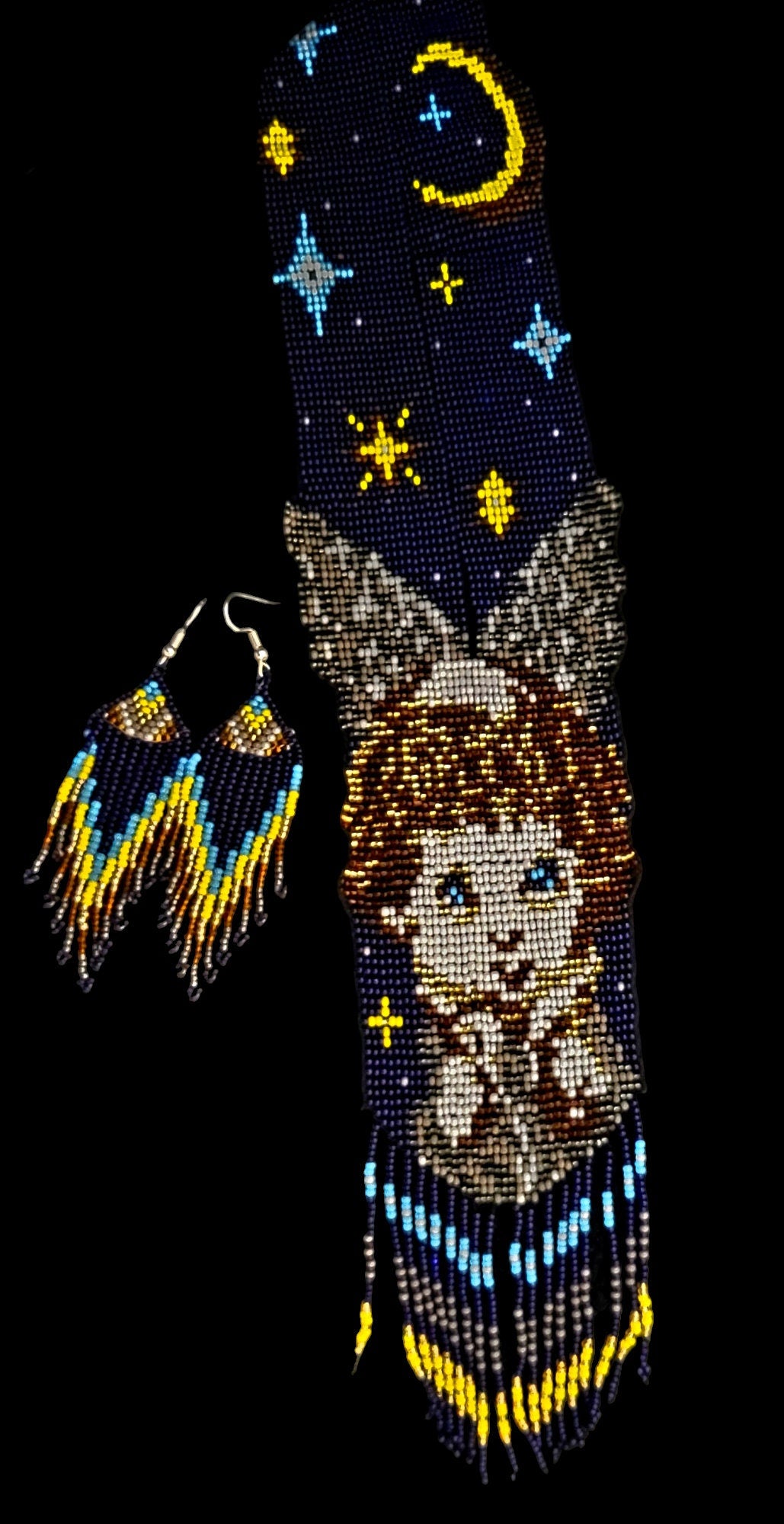 Handcrafted Angel Beaded Necklace: Celestial Moon & Stars