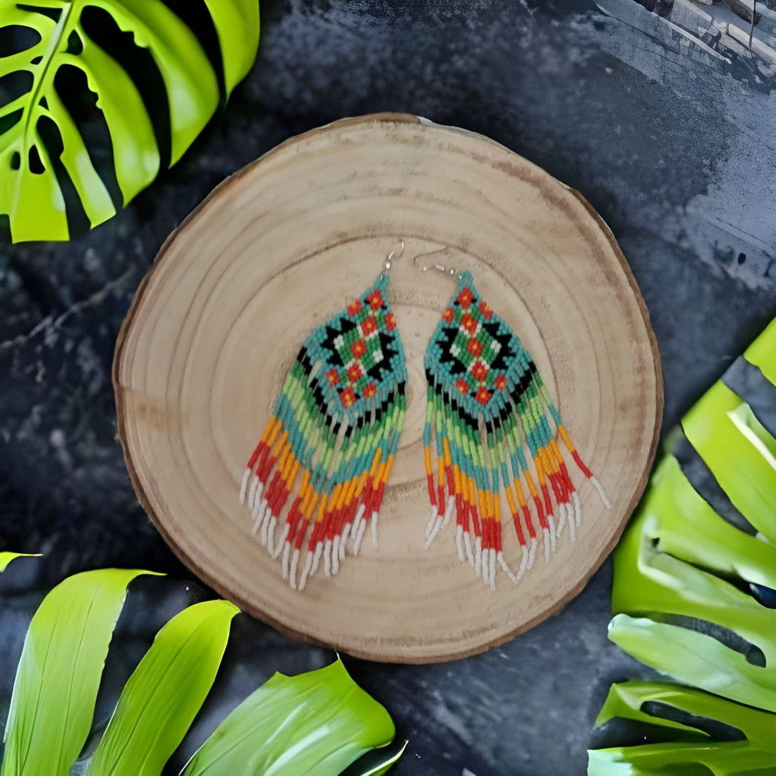 Handmade Beaded Fringe Earrings: Colorful Boho Threader