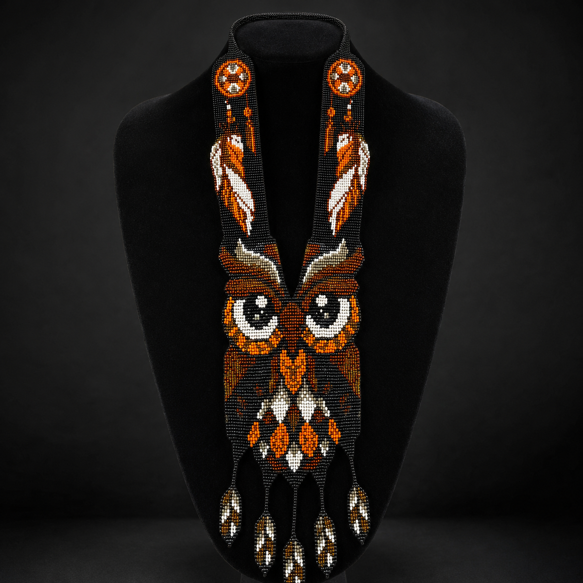 Handmade Beaded Owl Necklace: Long Statement Jewelry