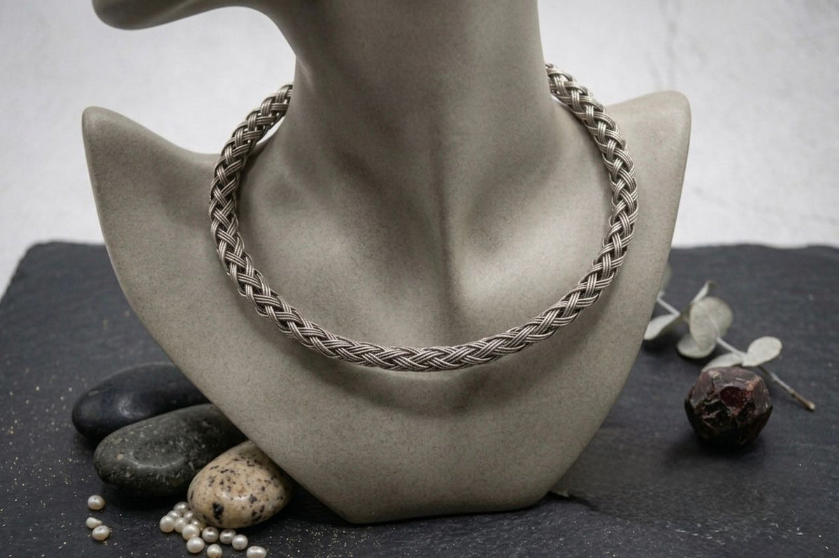 Silver Torque Necklace: Viking Celtic Woven Wire Collar