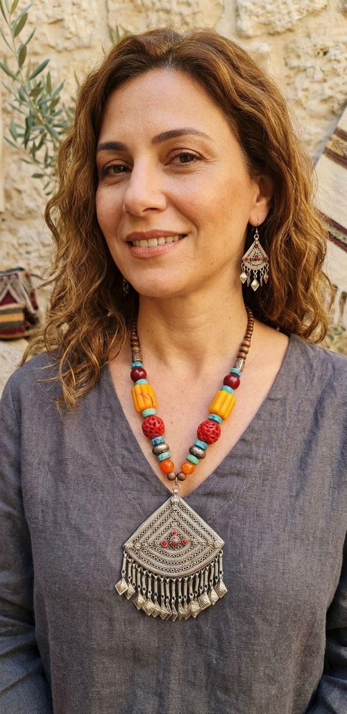 Handmade Ethnic Statement Necklace: Silver Pendant