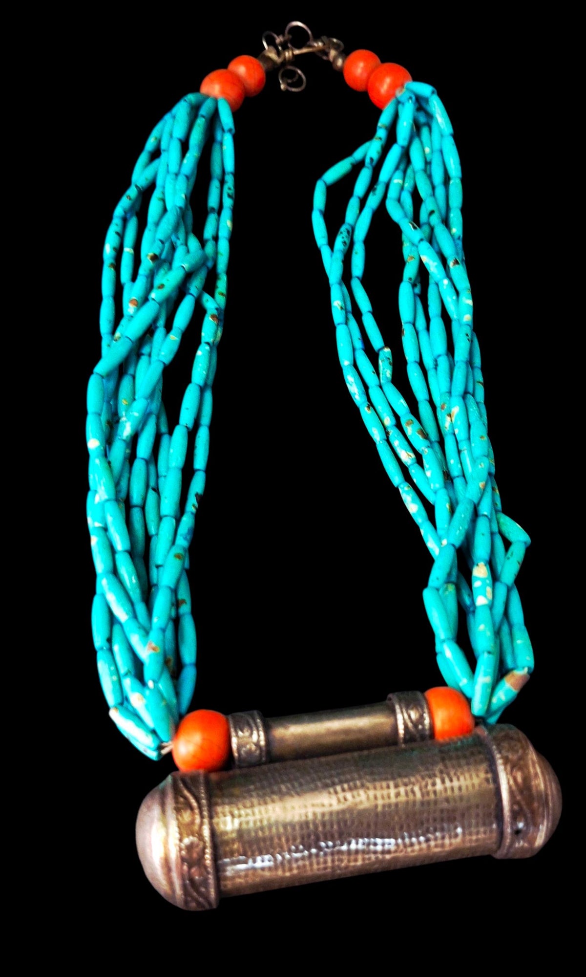 Bohemian Turquoise & Coral Pendant Necklace - Unique Ethnic Jewelry