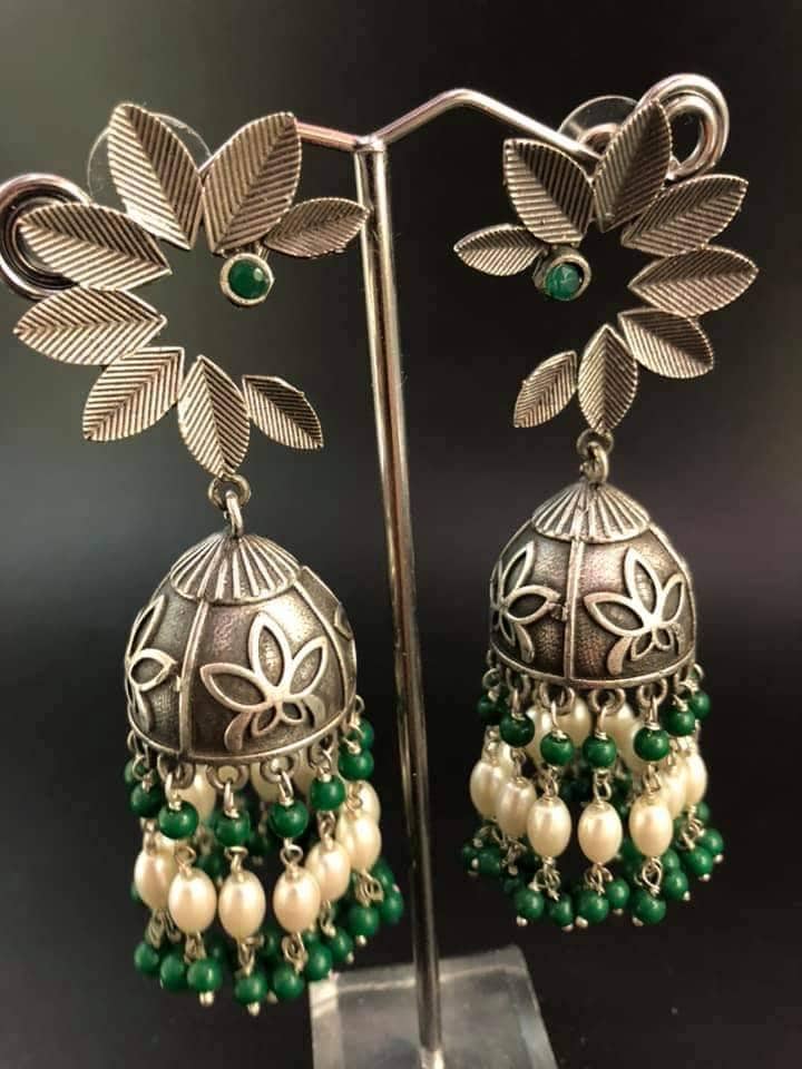 Silver Flora Jhumka Earrings: Indian Boho Gypsy Style