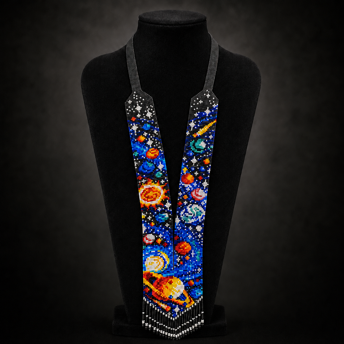 Cosmic Galaxy Seed Bead Statement Necklace with Fringe