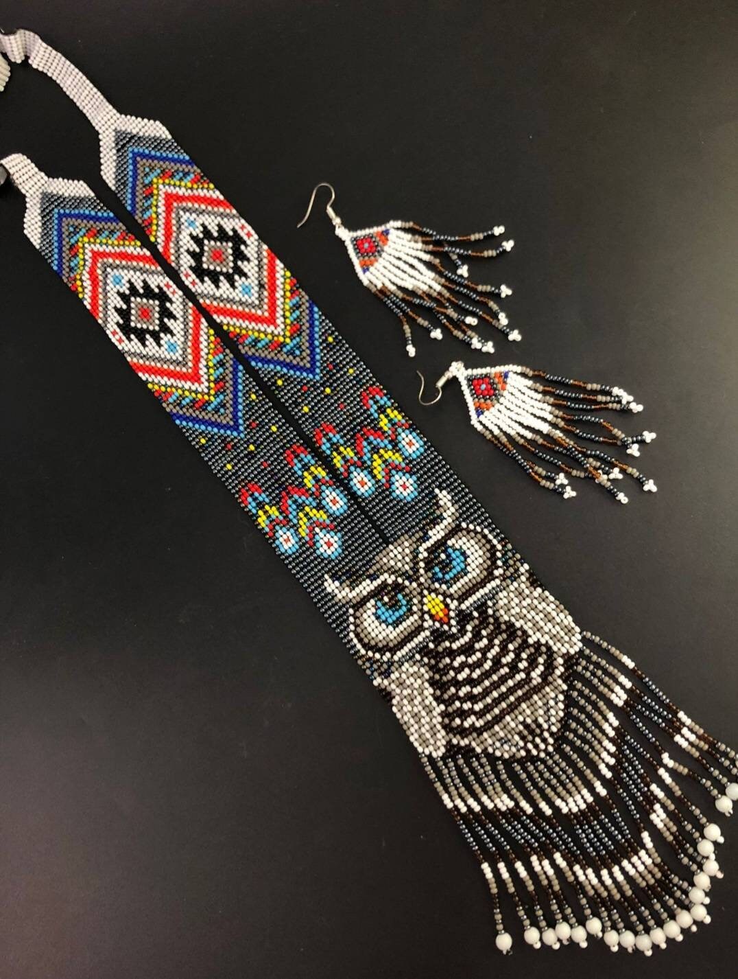 Handmade Beaded Owl Necklace & Earrings Set