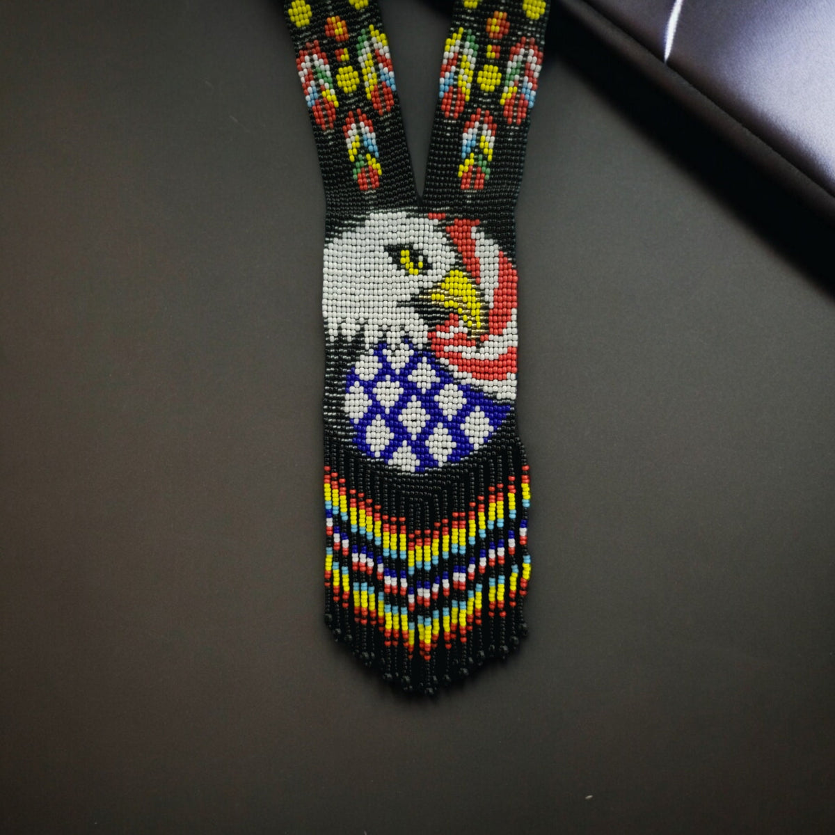 Handmade Beaded Loom Necklace: American Flag with Majestic Eagle
