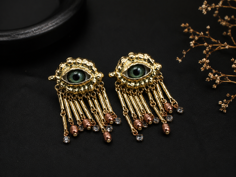 Evil Eye Statement Dangle Earrings | Gold Boho Protective Eye Earrings for Women