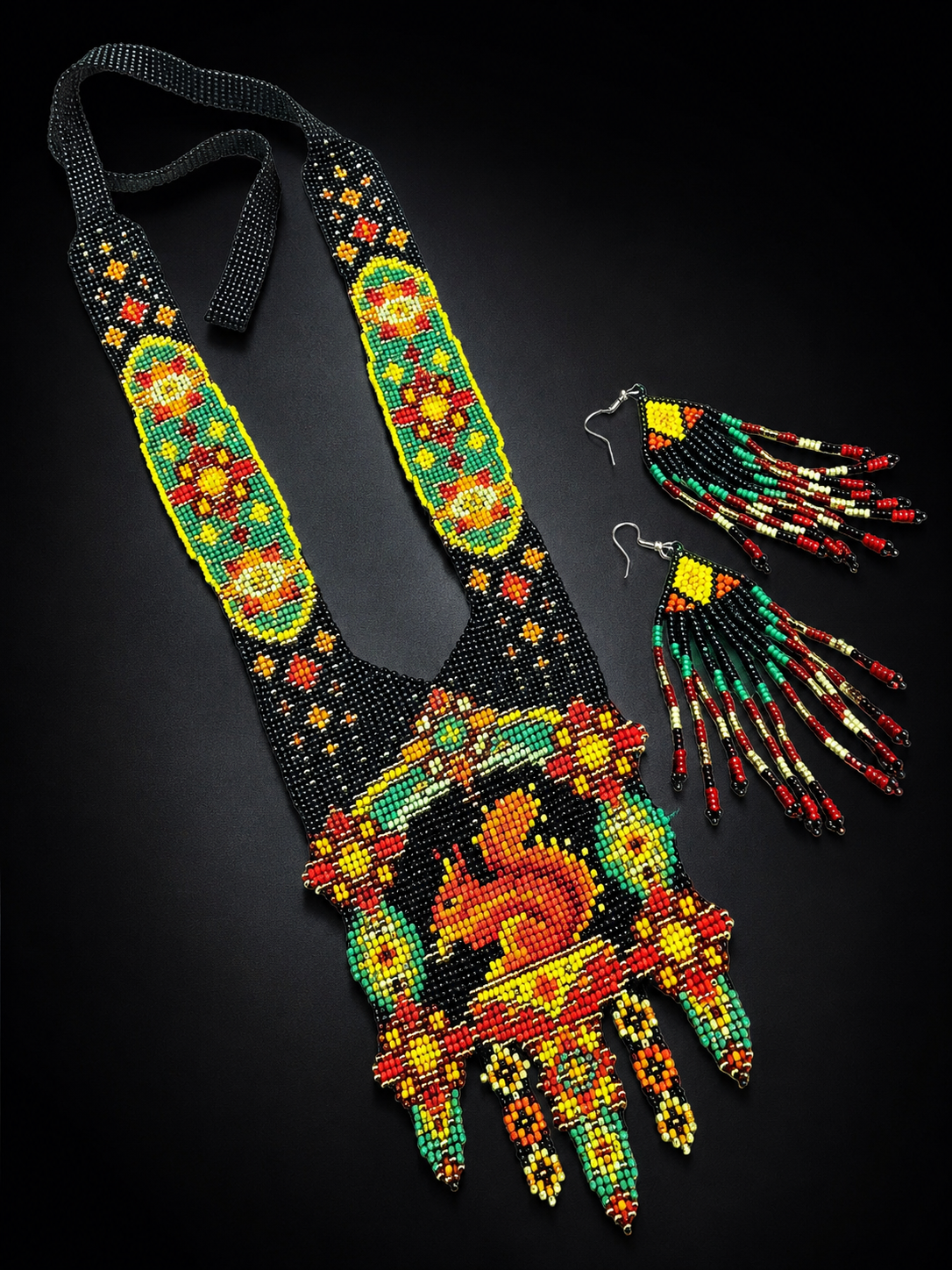 Beaded Squirrel Necklace & Earrings Set: Handwoven Animal Art Jewelry
