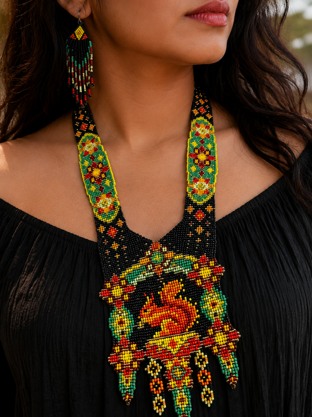 Beaded Squirrel Necklace & Earrings Set: Handwoven Animal Art Jewelry