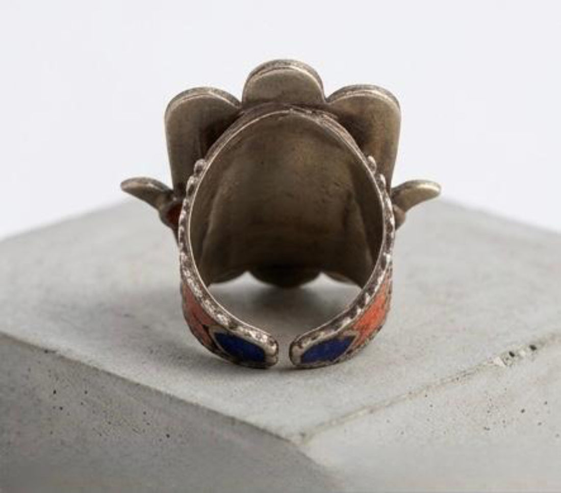 Adjustable Brass Statement Ring with Colorful Nepal Stone Inlays