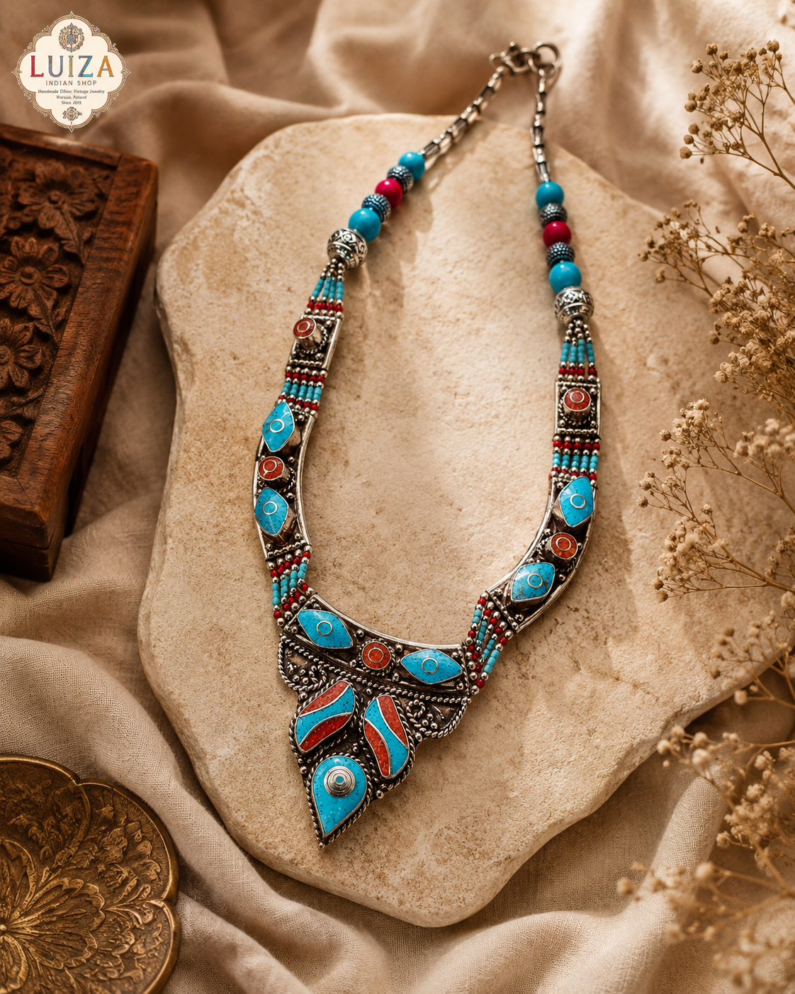 Handmade Tibetan Turquoise Necklace: Ethnic Vintage Jewelry