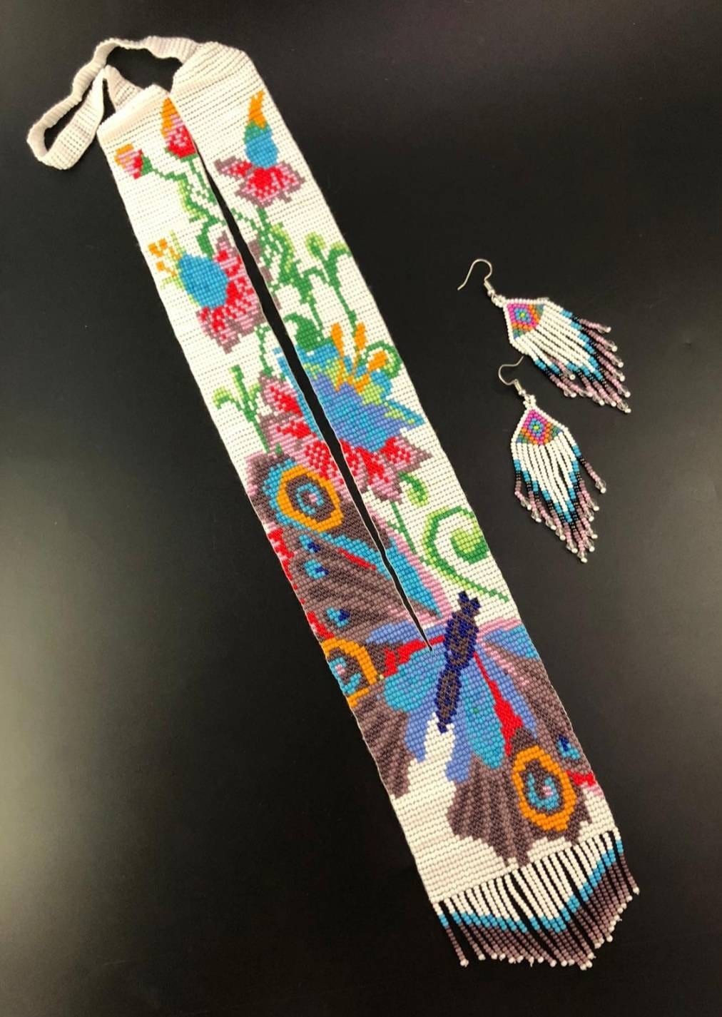 Handmade Beaded Butterfly Necklace: Birds & Dragonfly Design