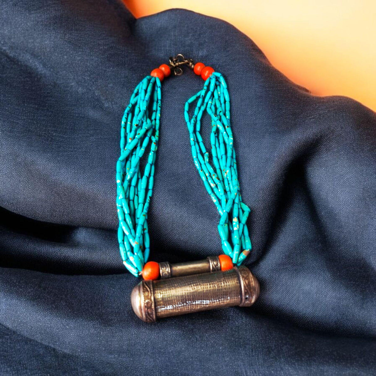 Bohemian Turquoise & Coral Pendant Necklace - Unique Ethnic Jewelry