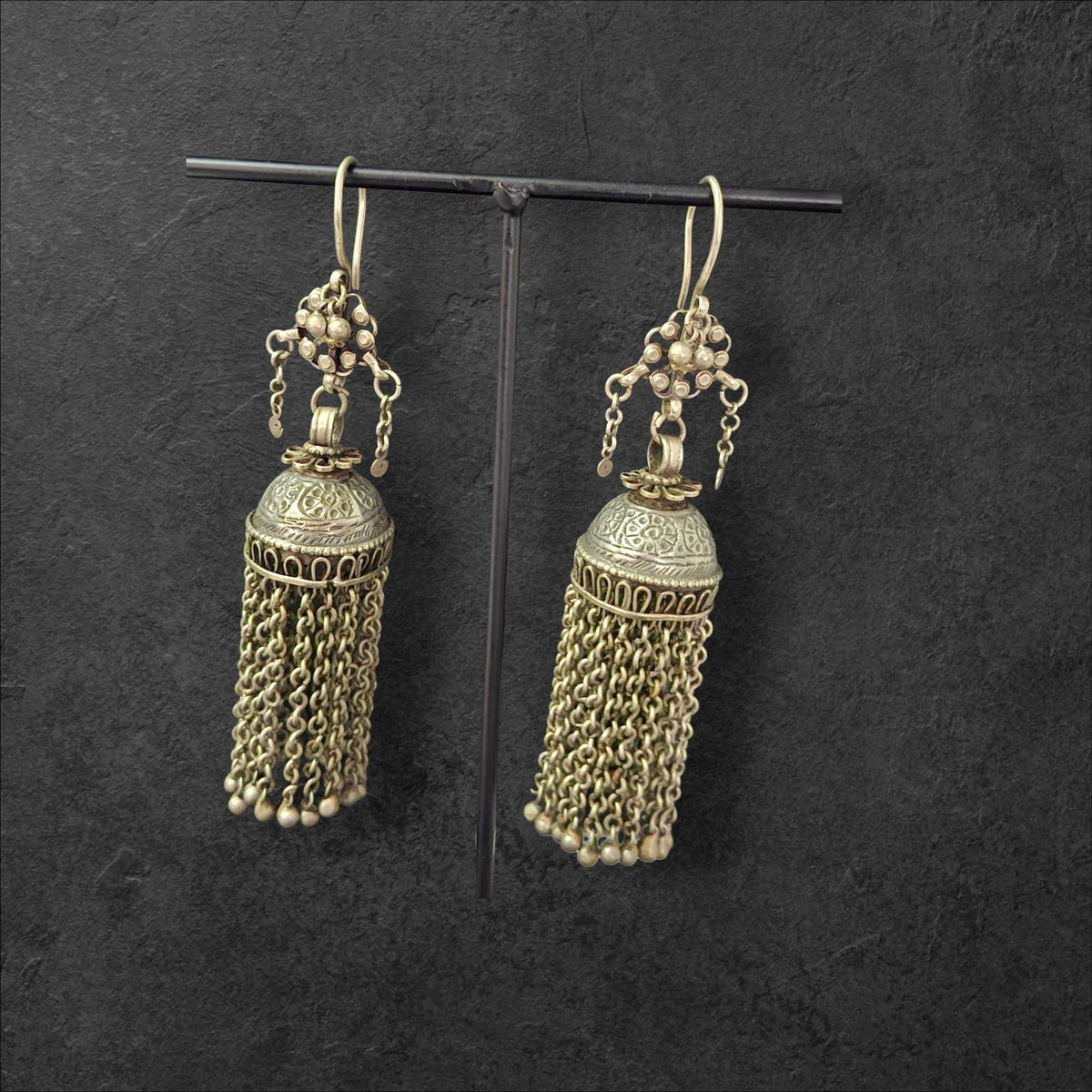 Antique Kuchi Tassel Earrings: Vintage Tribal Silver Style