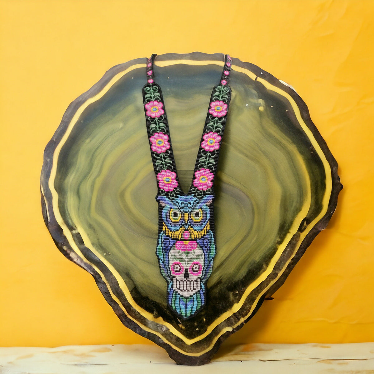 Handmade Owl & Sugar Skull Beaded Statement Necklace