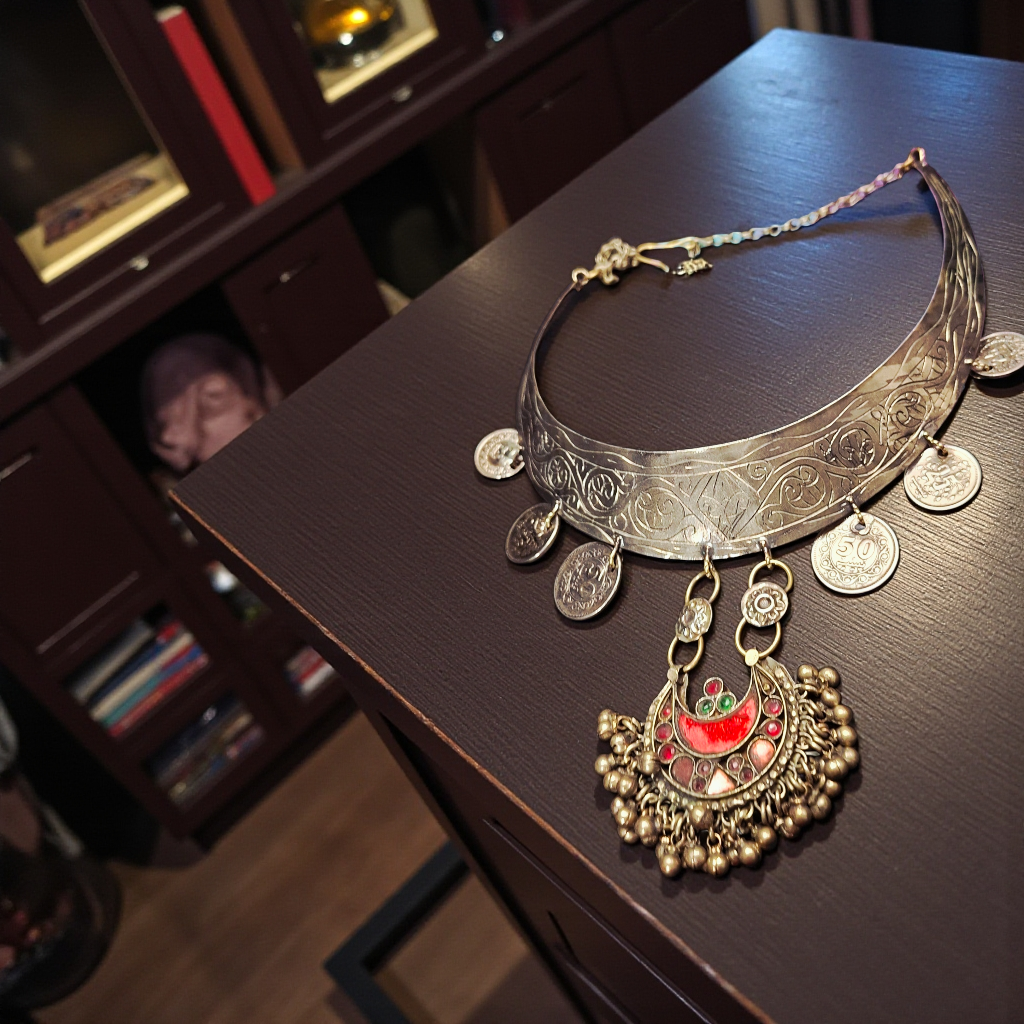 Antique Kuchi Tribal Hansli Choker: Engraved Coin Torque