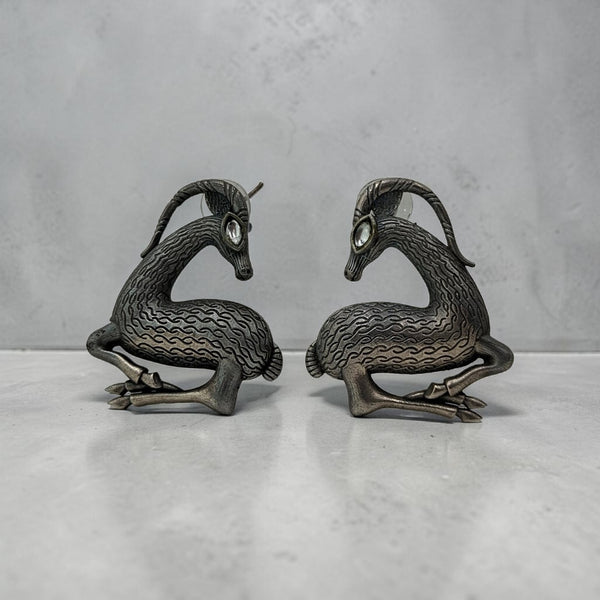 Celestial Antelope Studs | Hand-Detailed Oxidized Earrings