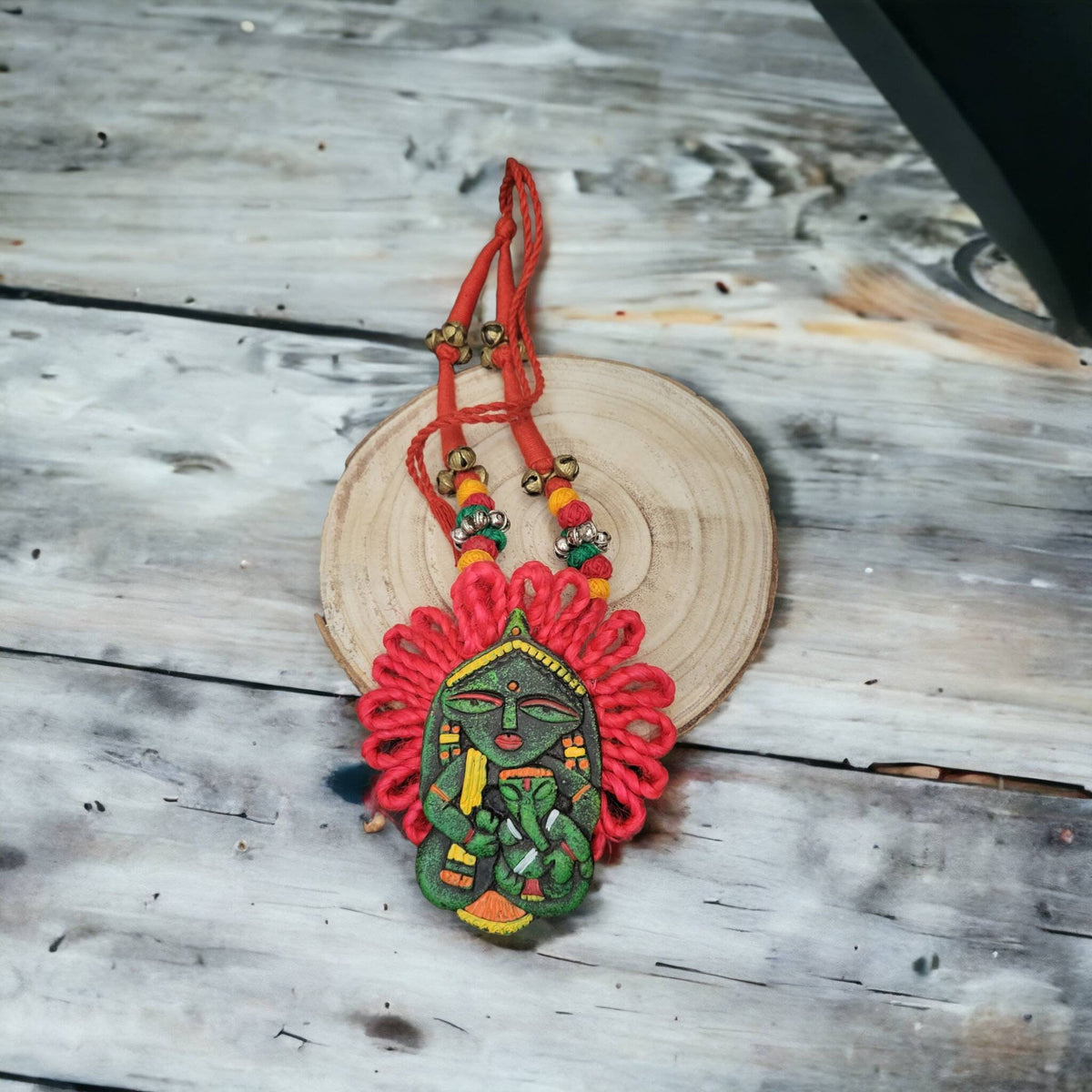 Handmade Polymer Clay Pendant Necklace: Indian Art Jewelry
