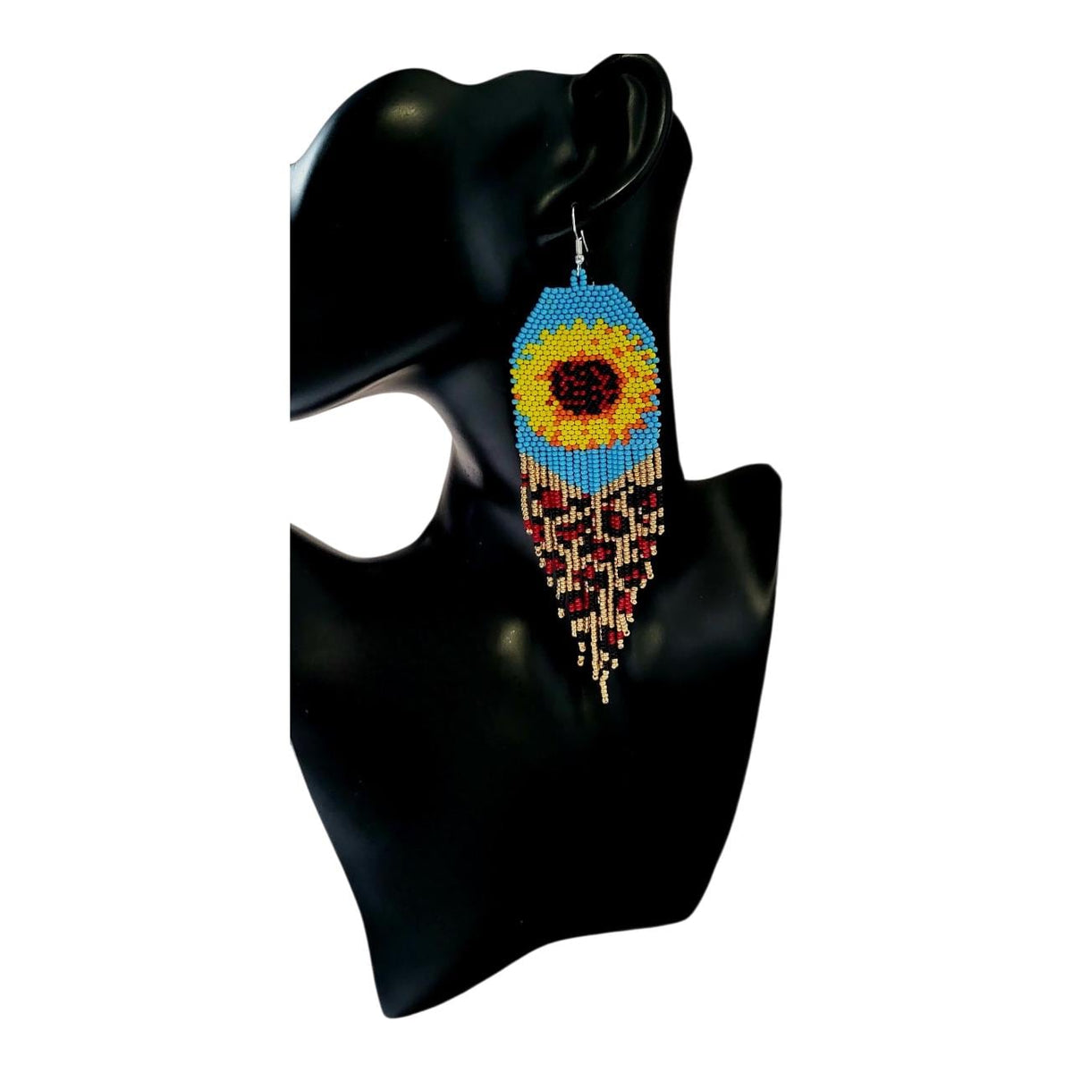 Handcrafted Sunflower Beaded Fringe Earrings
