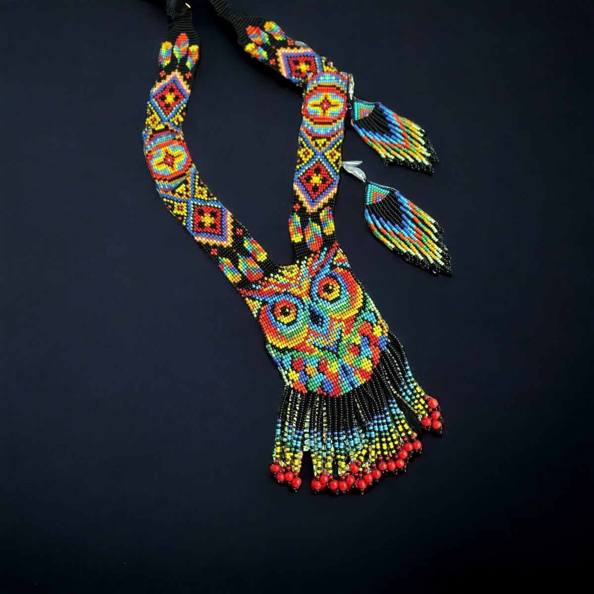 Handmade Beaded Owl Necklace & Earrings Set