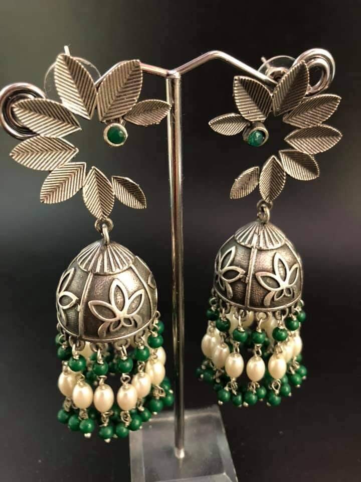 Silver Flora Jhumka Earrings: Indian Boho Gypsy Style