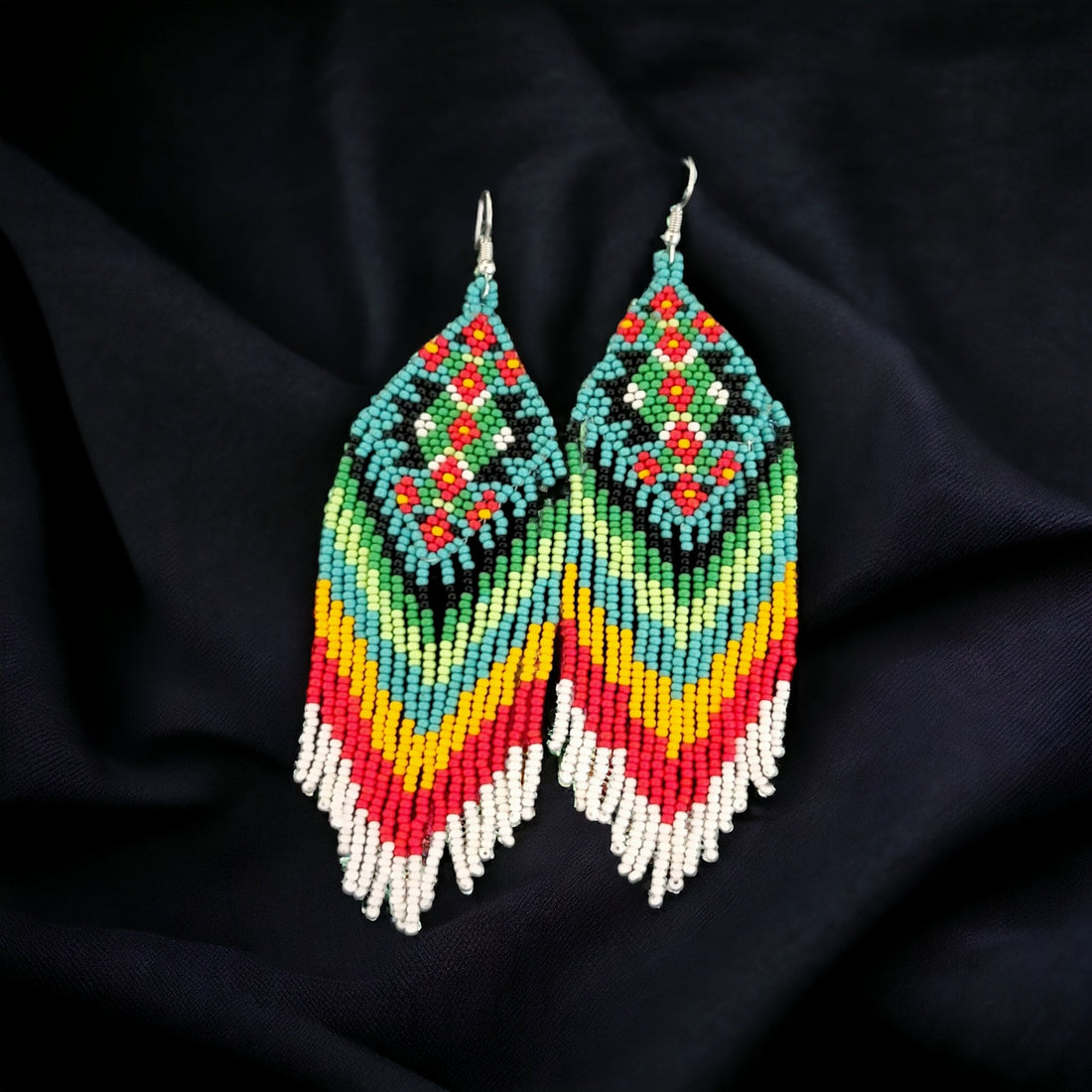 Handmade Beaded Fringe Earrings: Colorful Boho Threader