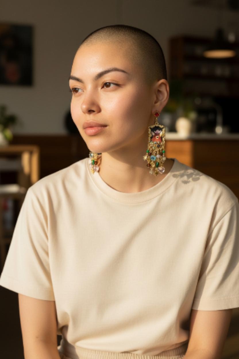 Whimsical Deer Portrait Gold Chandelier Drop Earrings