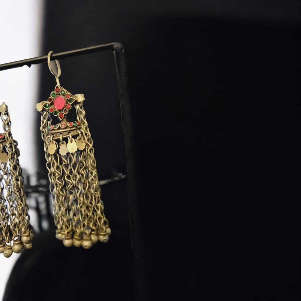 Vintage Kuchi Long Tribal Earrings: Afghan Gypsy Style