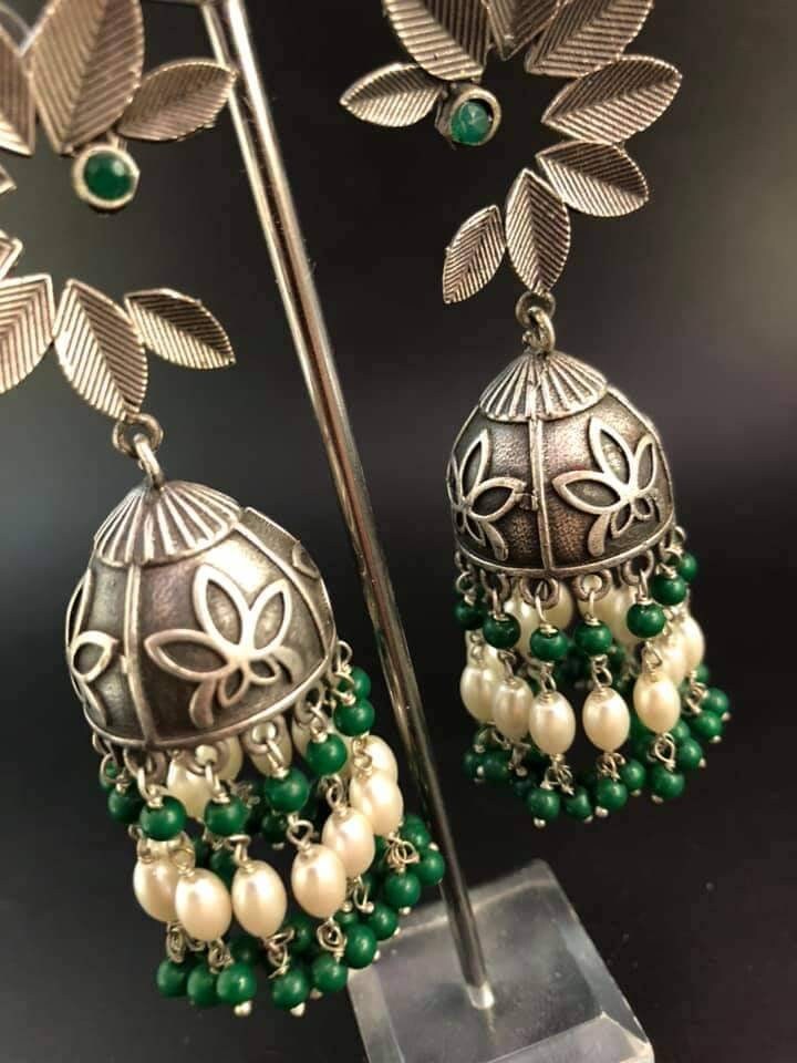 Silver Flora Jhumka Earrings: Indian Boho Gypsy Style