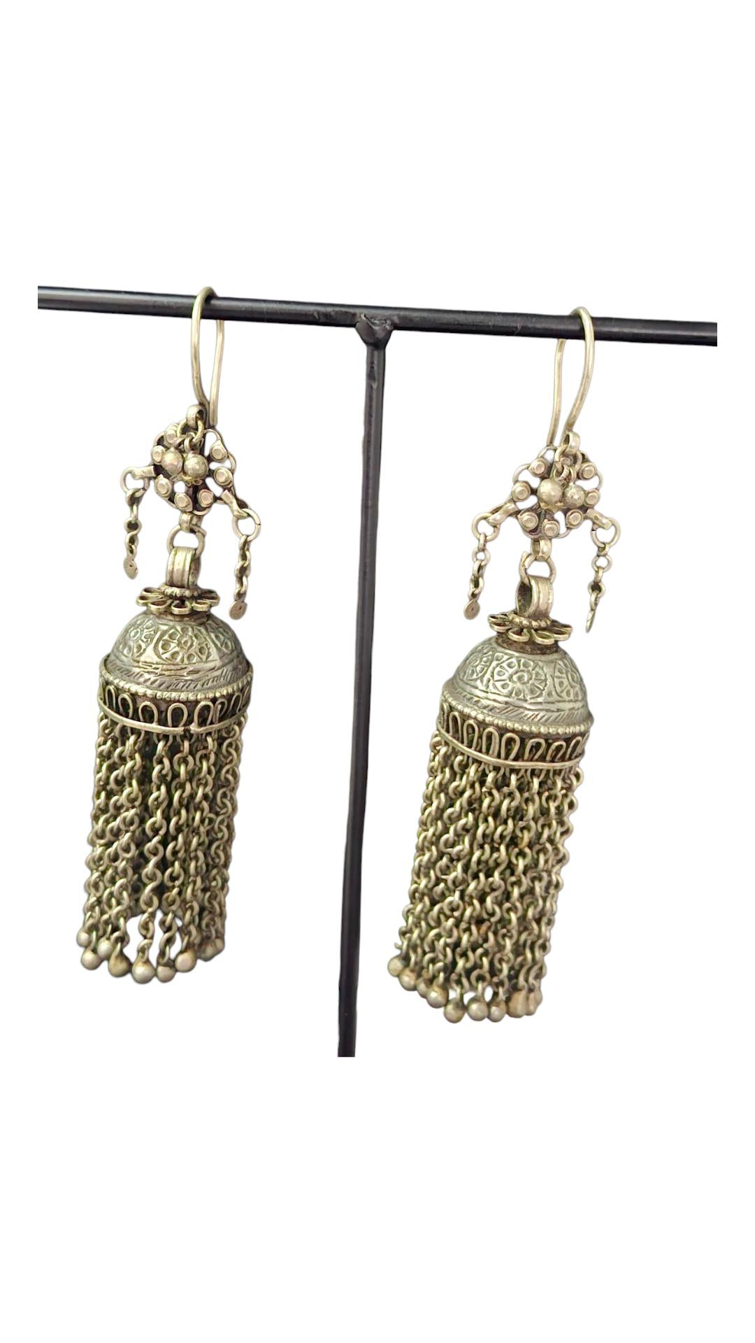 Antique Kuchi Tassel Earrings: Vintage Tribal Silver Style