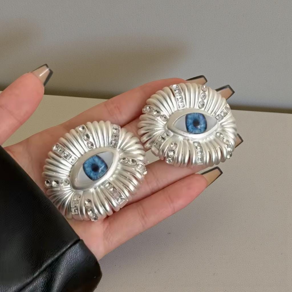 Surrealist Evil Eye Silver Statement Earrings