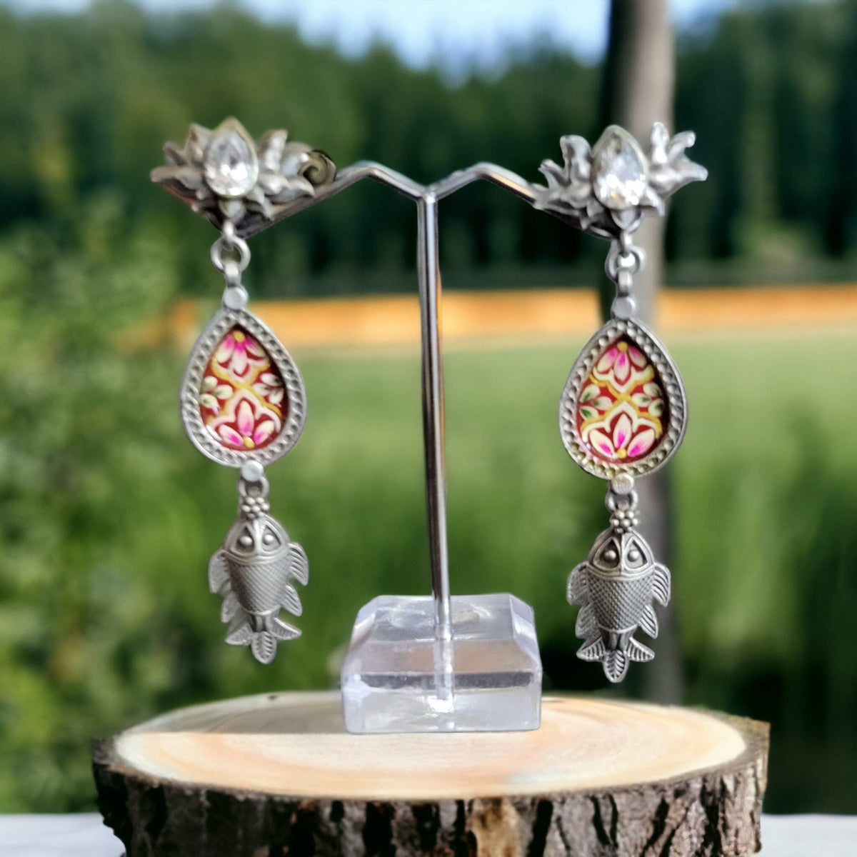 Hand-Painted Silver Replica Fish Earrings