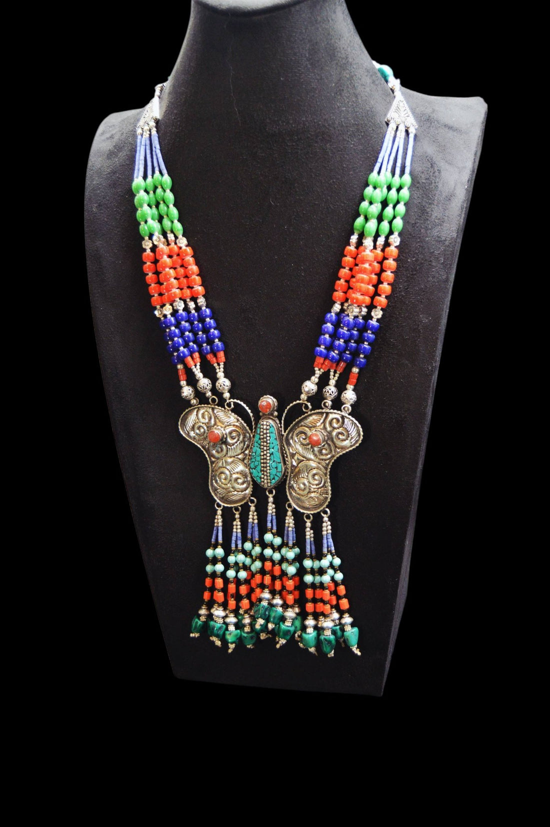 Monarch of the Himalayas: Tibetan Butterfly Beaded Necklace
