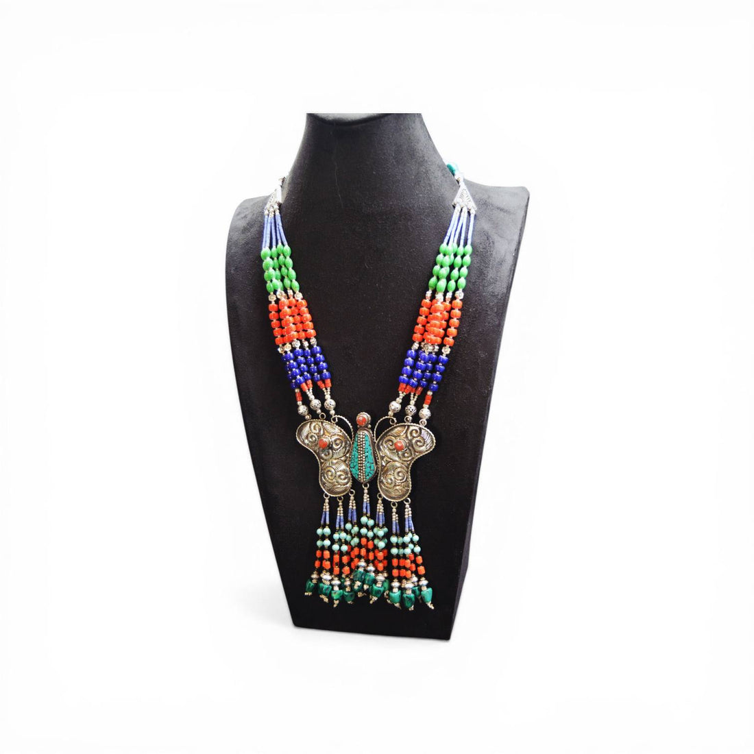 Monarch of the Himalayas: Tibetan Butterfly Beaded Necklace