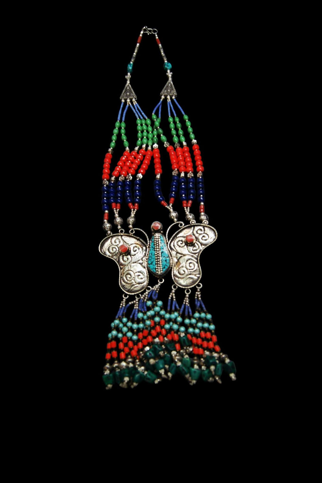 Monarch of the Himalayas: Tibetan Butterfly Beaded Necklace