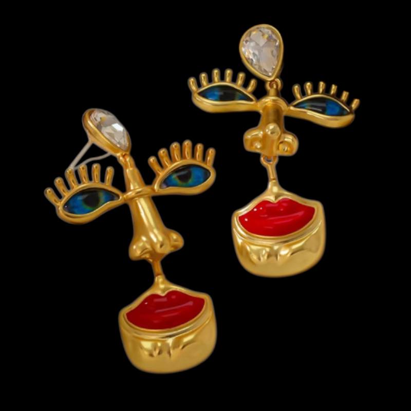 Surrealist Abstract Face Earrings: Gold-Plated Statement
