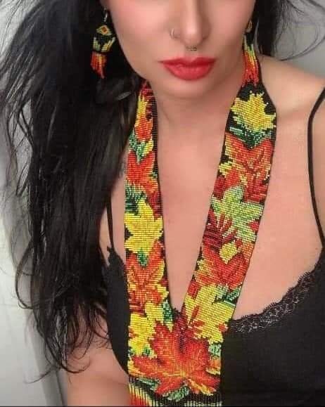 Handmade Autumn Maple Leaf Beaded Necklace & Tassel Earrings Set