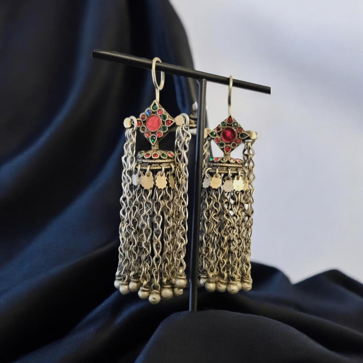 Vintage Kuchi Long Tribal Earrings: Afghan Gypsy Style