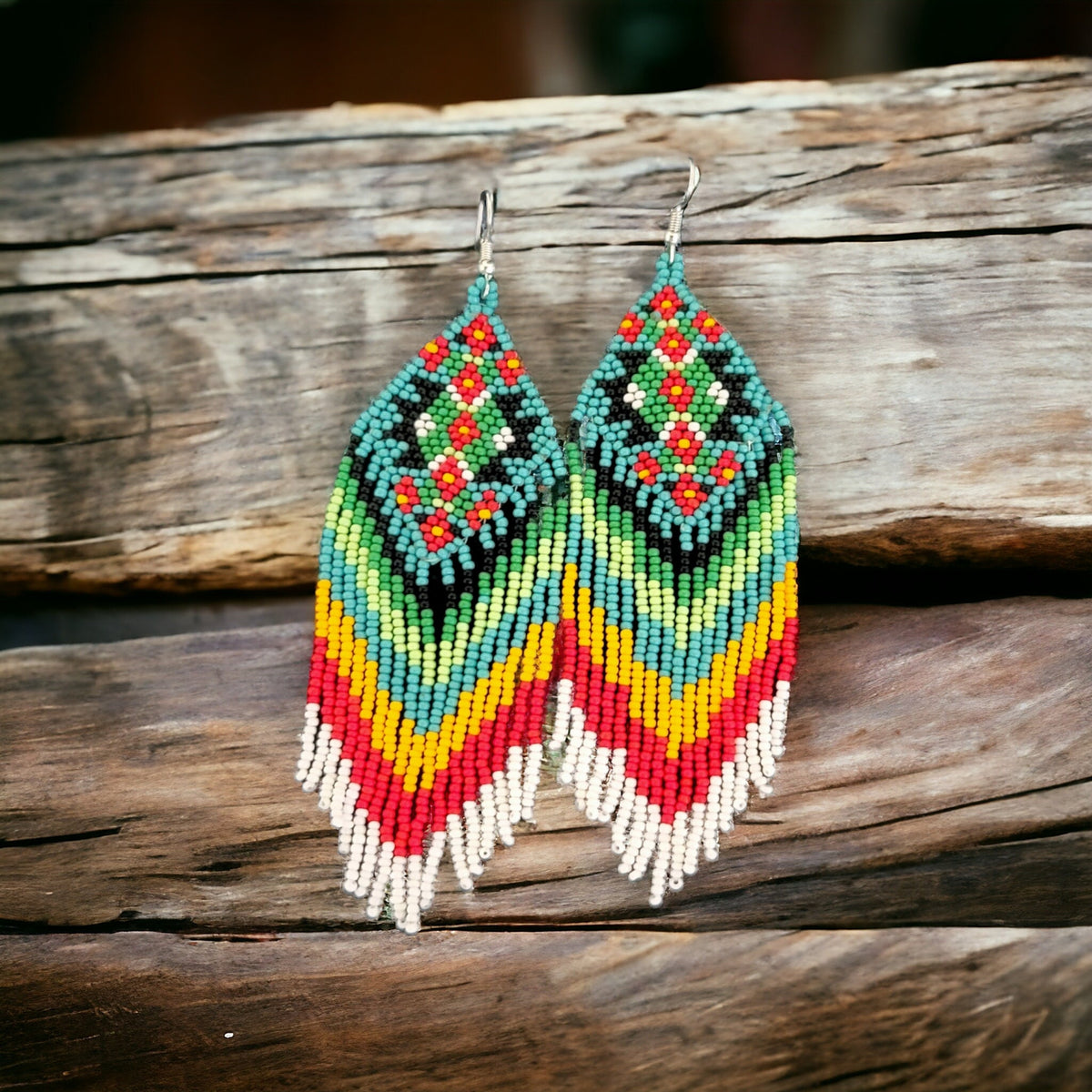 Handmade Beaded Fringe Earrings: Colorful Boho Threader