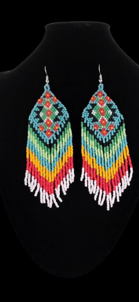 Handmade Beaded Fringe Earrings: Colorful Boho Threader