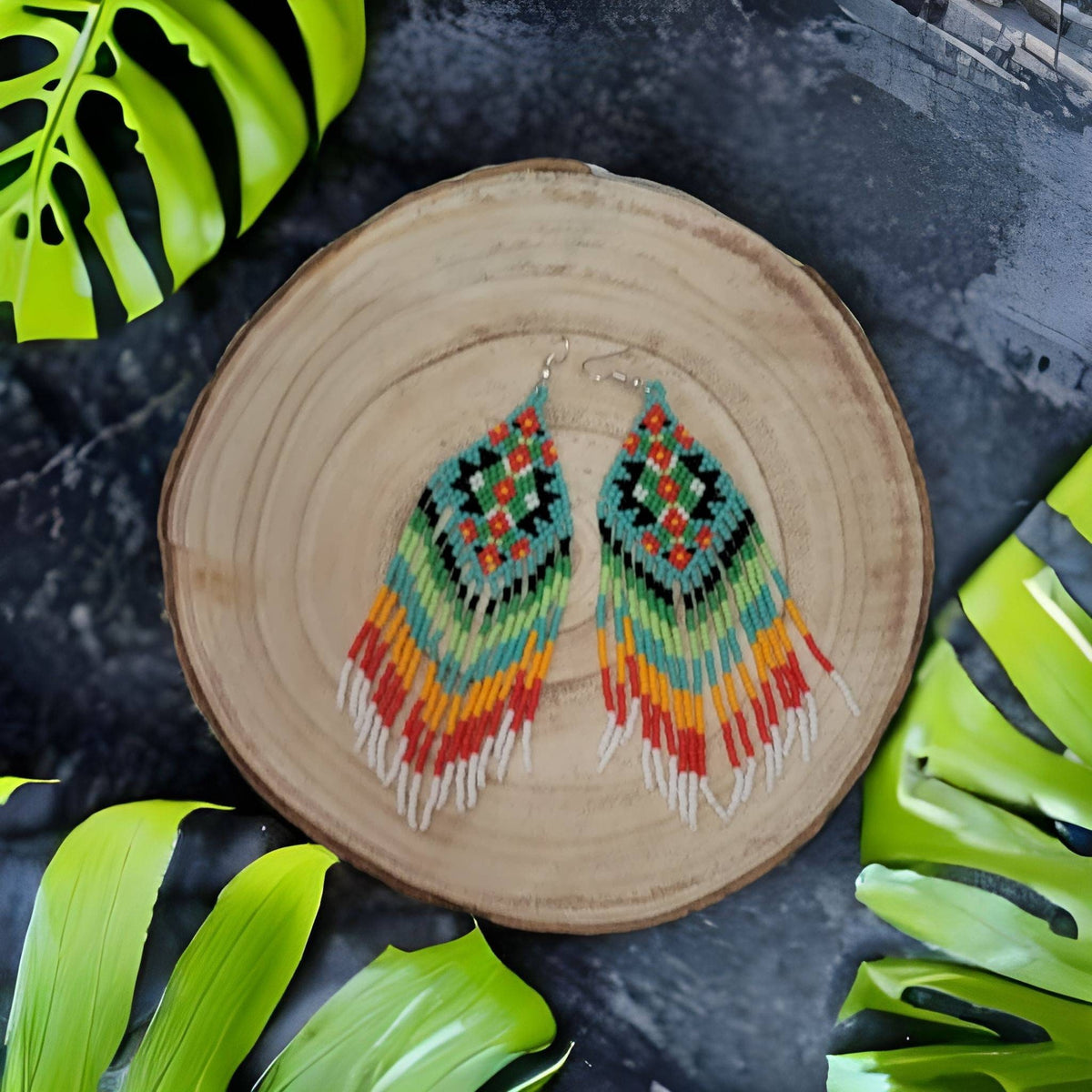 Handmade Beaded Fringe Earrings: Colorful Boho Threader
