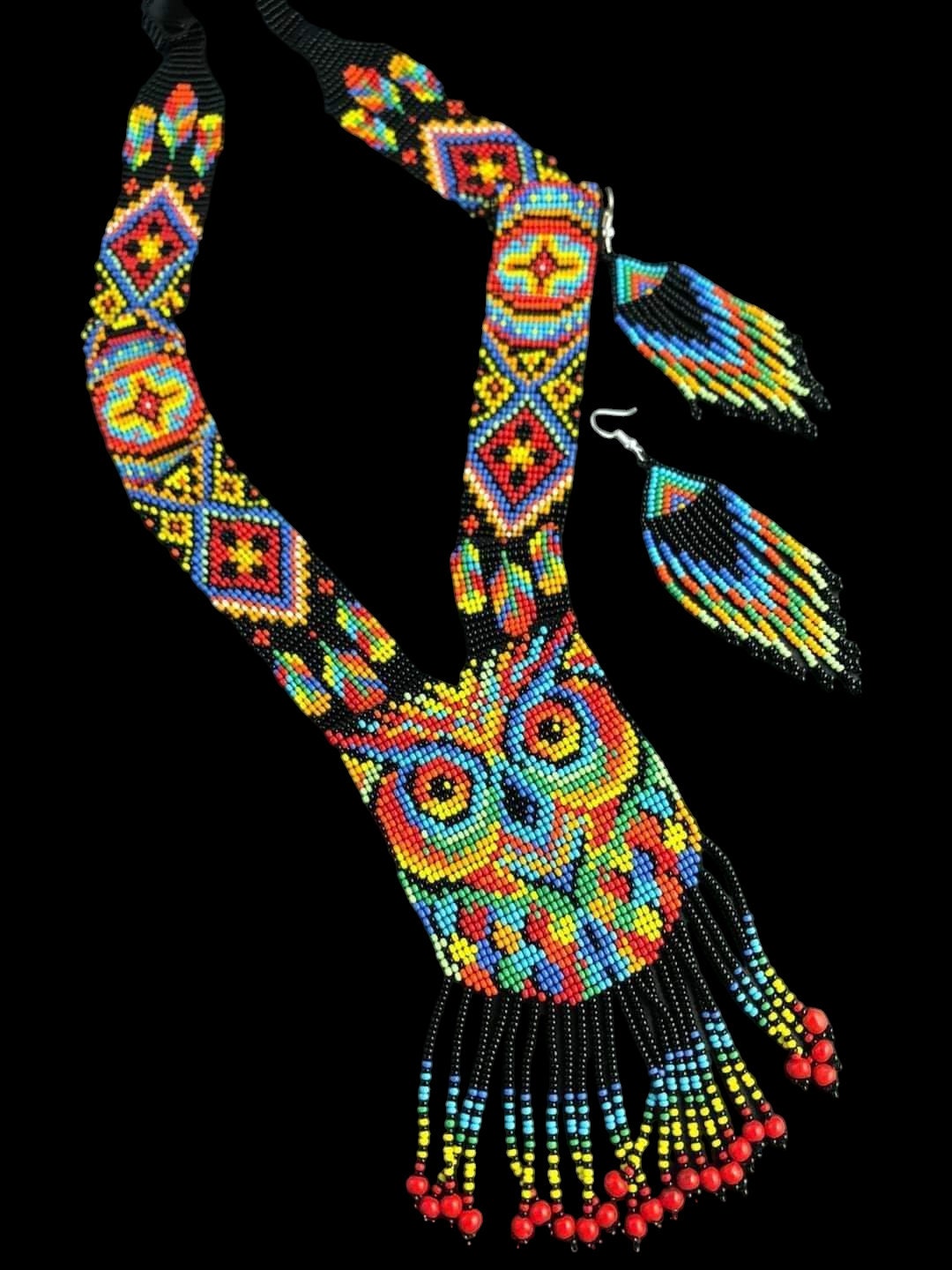 Handmade Beaded Owl Necklace & Earrings Set