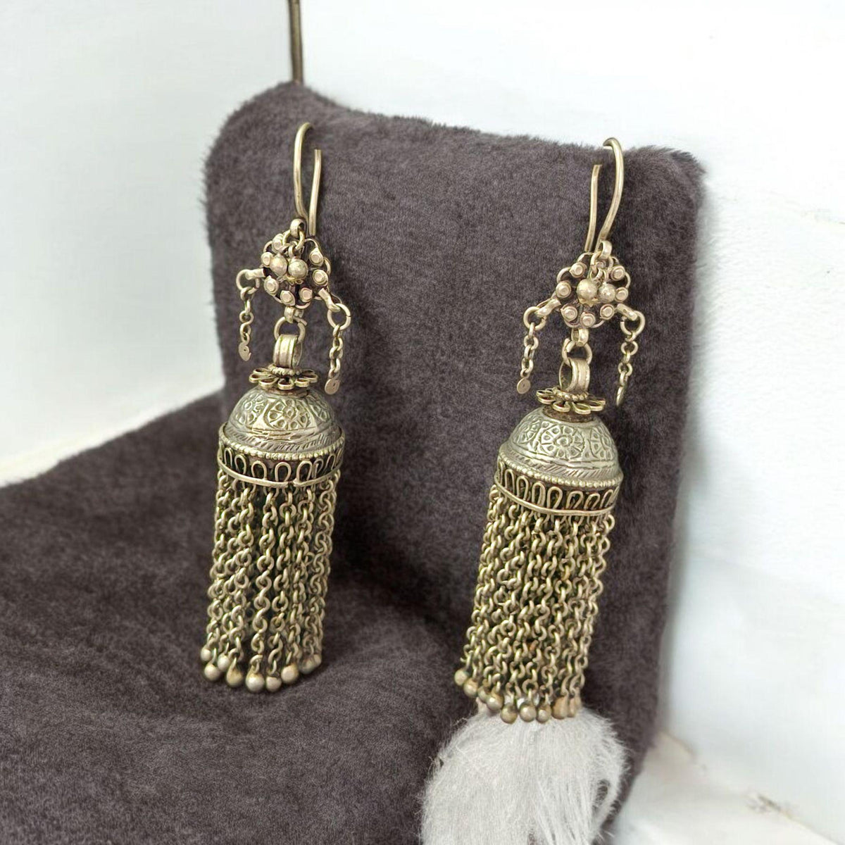 Antique Kuchi Tassel Earrings: Vintage Tribal Silver Style