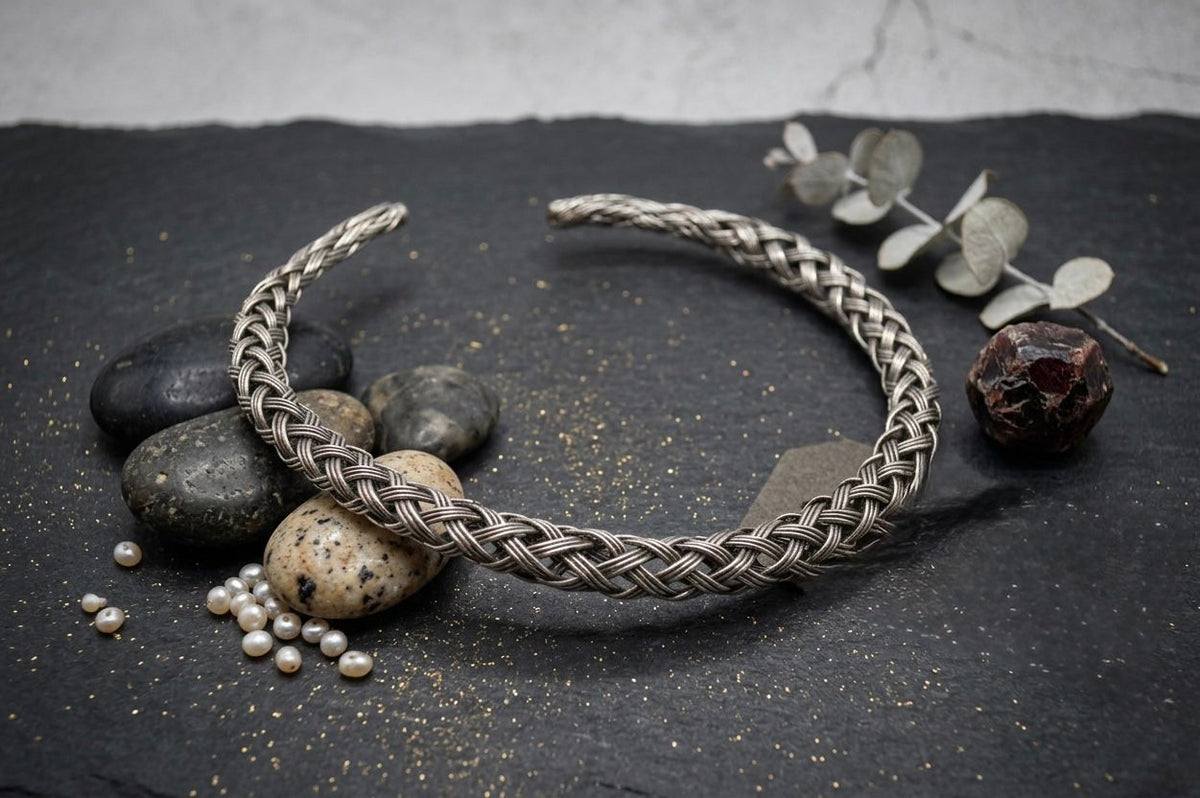 Silver Torque Necklace: Viking Celtic Woven Wire Collar